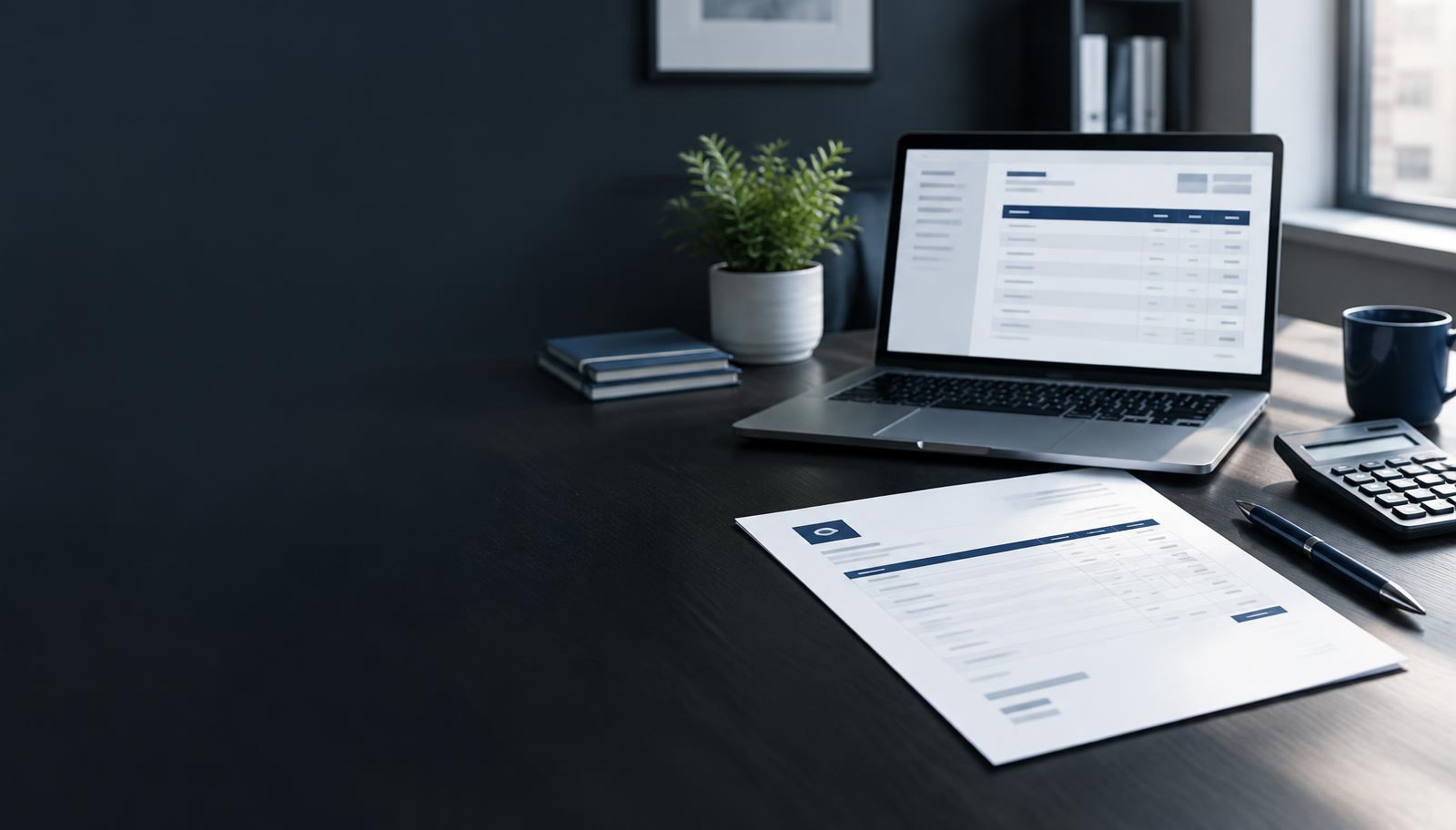 Invoice paperwork and an invoice list on a freelancer's desk